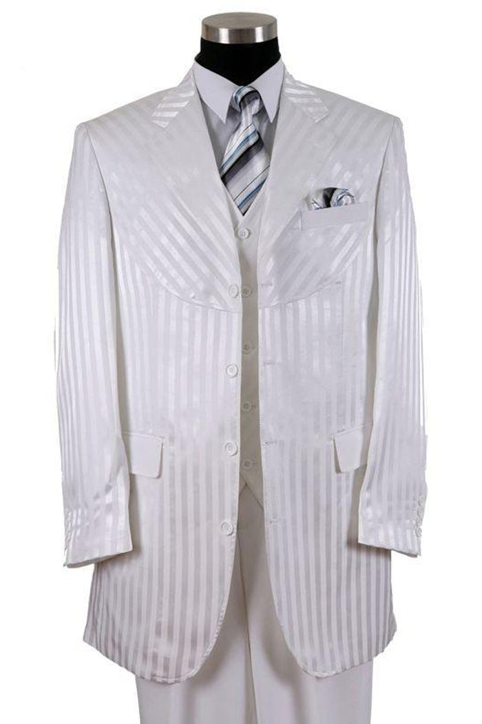 Mens 4 Button Diagonal Tonal Stripe Fashion Suit in White