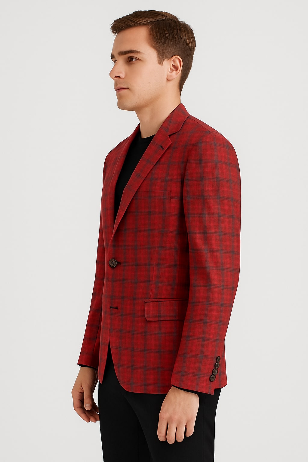 Modern Red Plaid Tartan Windowpane Blazer