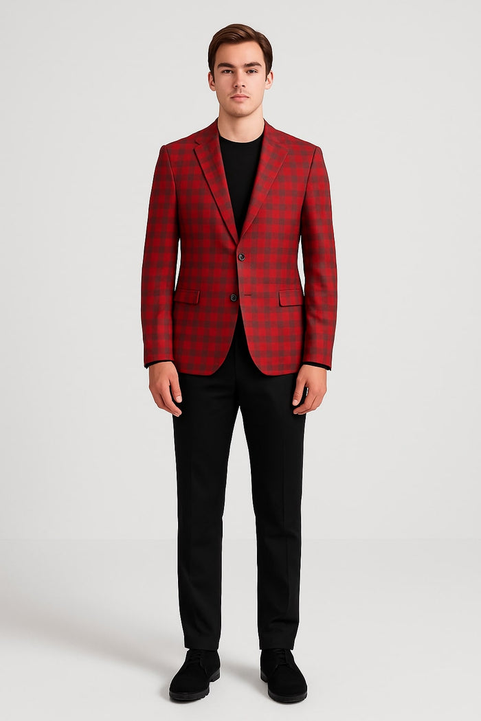 Modern Red Plaid Tartan Windowpane Blazer
