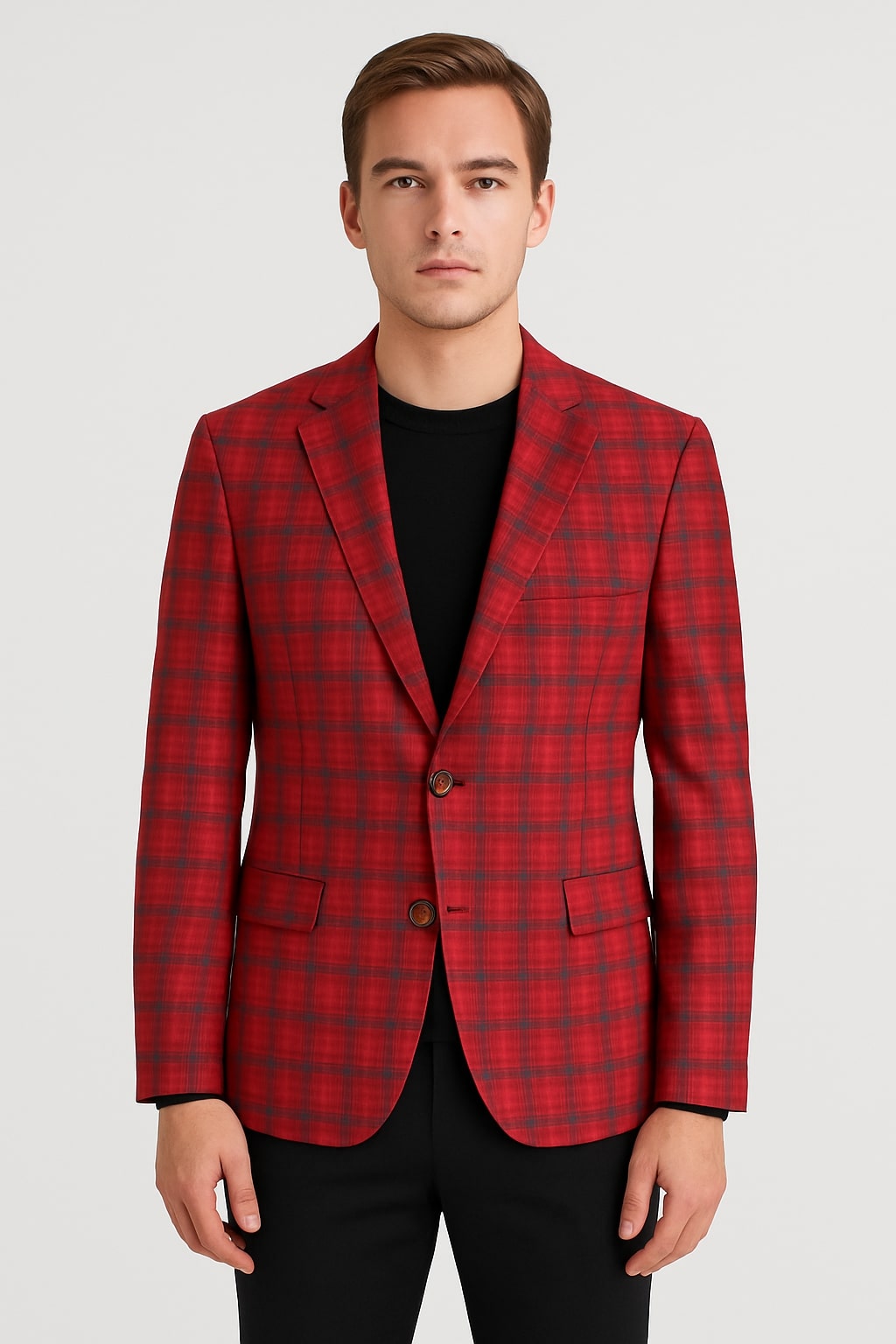 Modern Red Plaid Tartan Windowpane Blazer