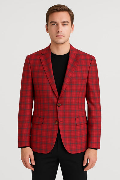 Modern Red Plaid Tartan Windowpane Blazer