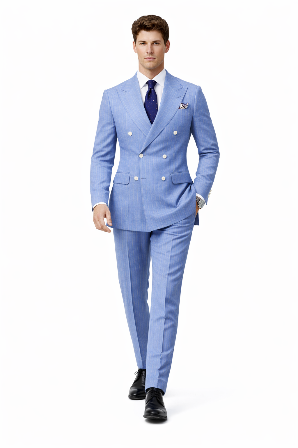 Sky Blue Stripe - Double Breasted Pinstripe Suit
