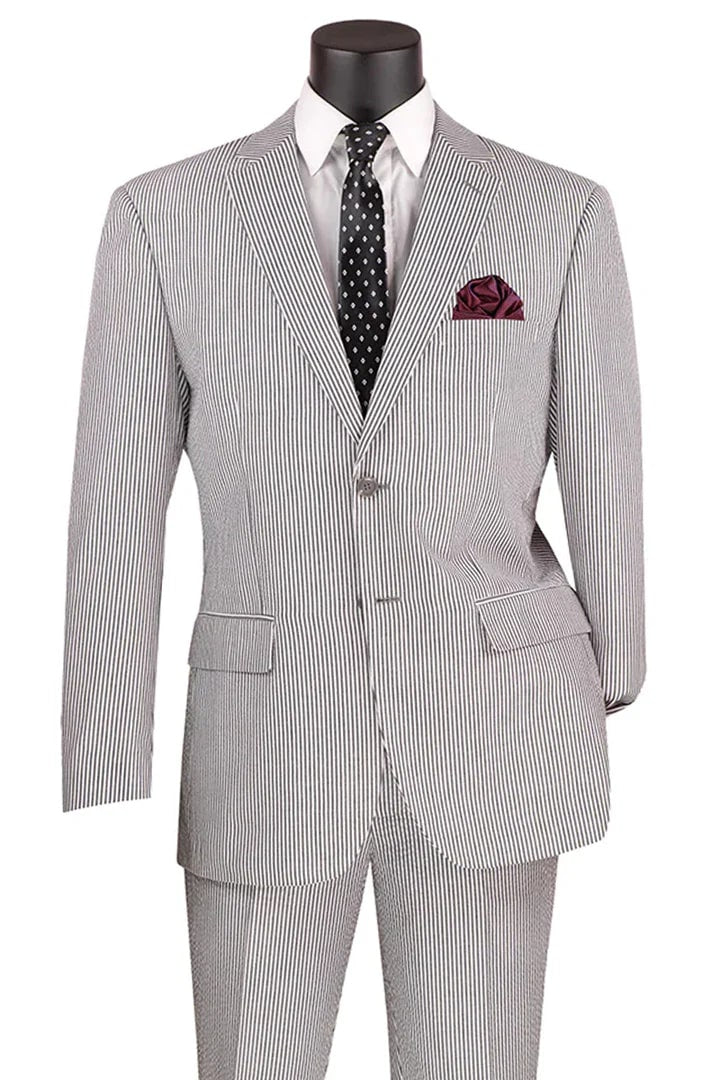 2pc Black Pinstripe Seersucker Suit - Modern Fit