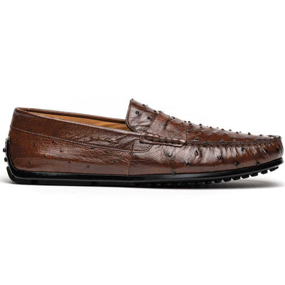 Zelli Monza Genuine Ostrich Quill Driving Loafers in Brown