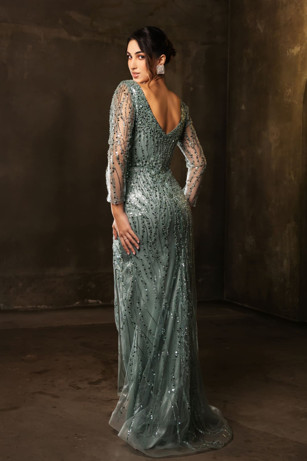 Mother Of The Bride Dress 3/4 Sleeves Mesh Gown By Royal Queen RQ8174