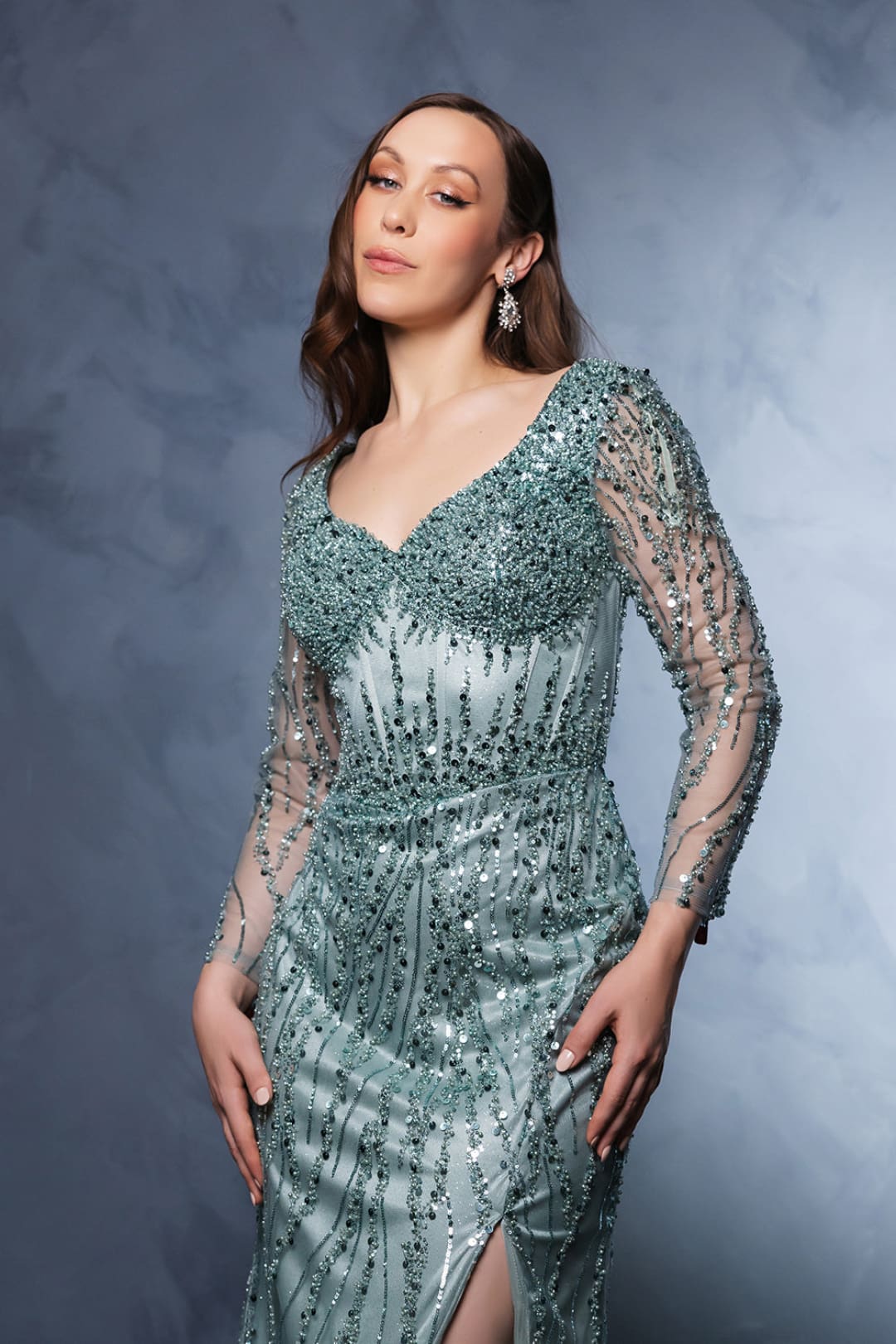 Mother Of The Bride Dress 3/4 Sleeves Mesh Gown By Royal Queen RQ8174