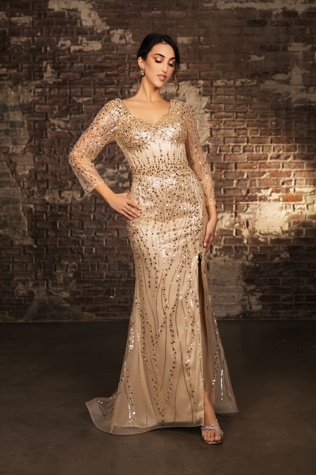 Mother Of The Bride Dress 3/4 Sleeves Mesh Gown By Royal Queen RQ8174