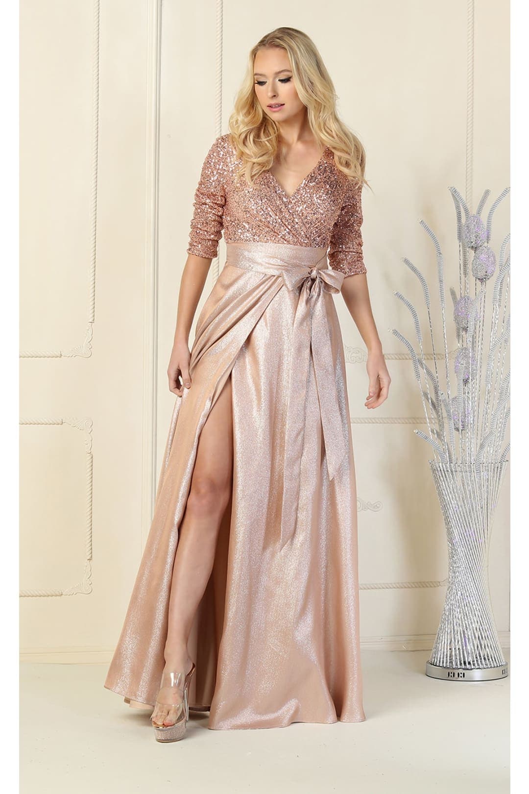 Short Sleeve Mother of the Groom Dress with Slit