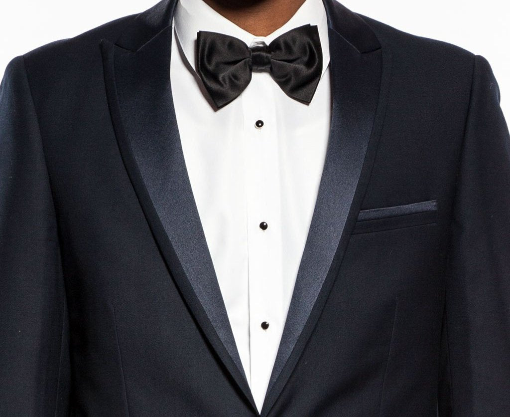 Navy Satin Peak Lapel Slim 2-Piece Tuxedo