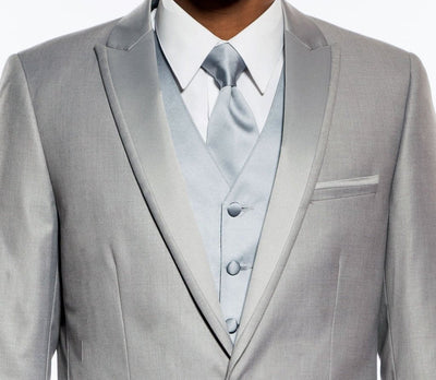 Light Gray Slim Fit Tuxedo 2 Piece Satin Peak Lapel