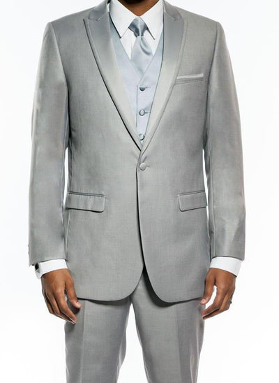 Light Gray Slim Fit Tuxedo 2 Piece Satin Peak Lapel