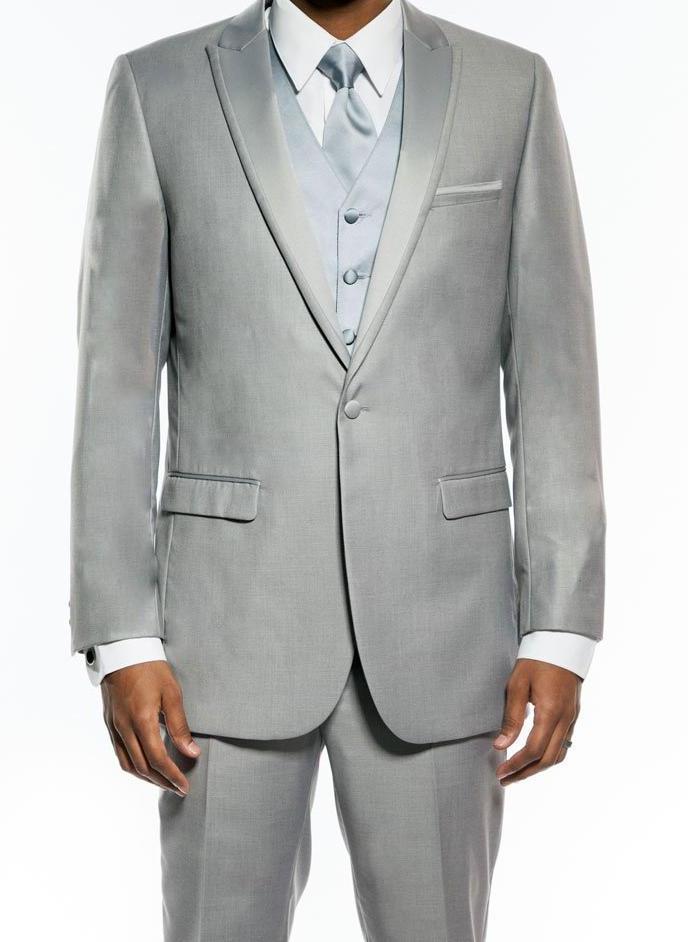 Light Gray Slim Fit Tuxedo 2 Piece Satin Peak Lapel