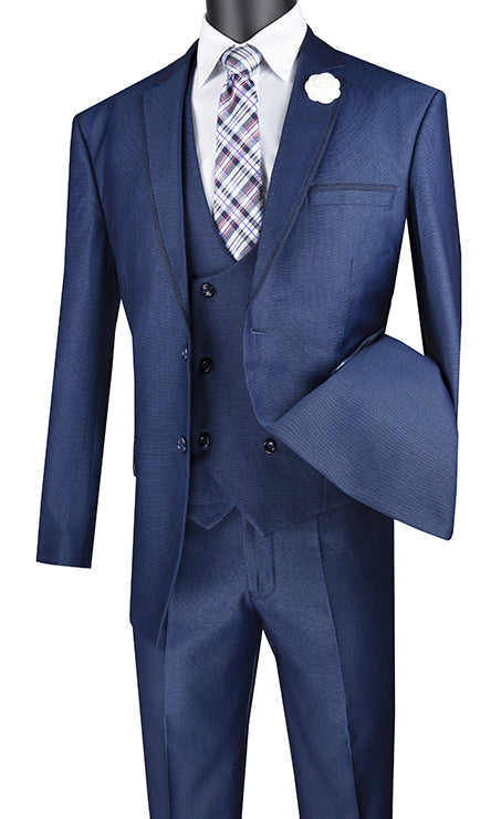 Birdseye Pattern 3 Piece Suit with Contrast Trim