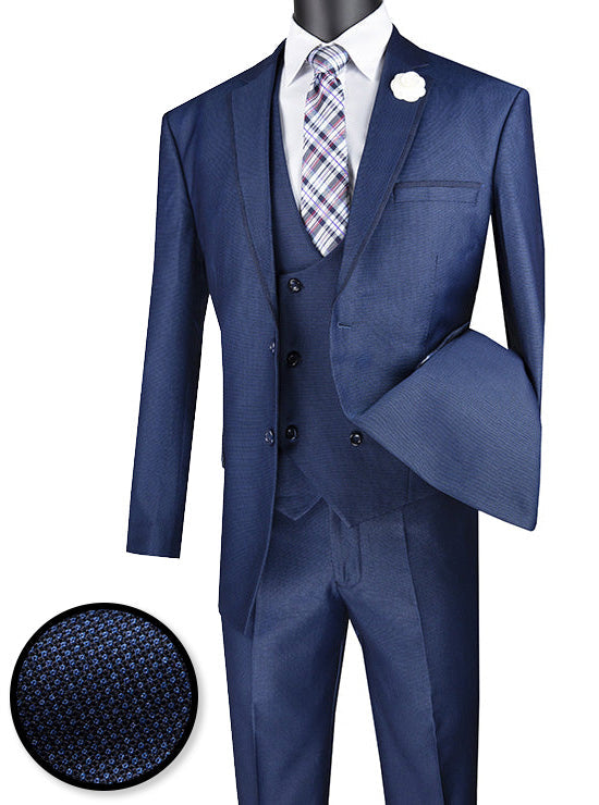 Birdseye Pattern 3 Piece Suit with Contrast Trim
