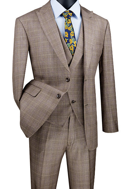 Tan Modern Fit Glen Plaid Peak Lapel Suit
