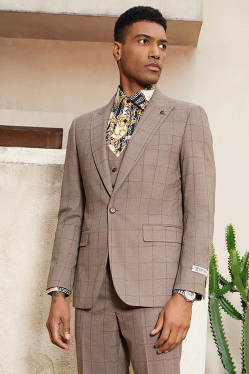 Stacy Adams Windowpane Plaid Suit with Reversible Vest