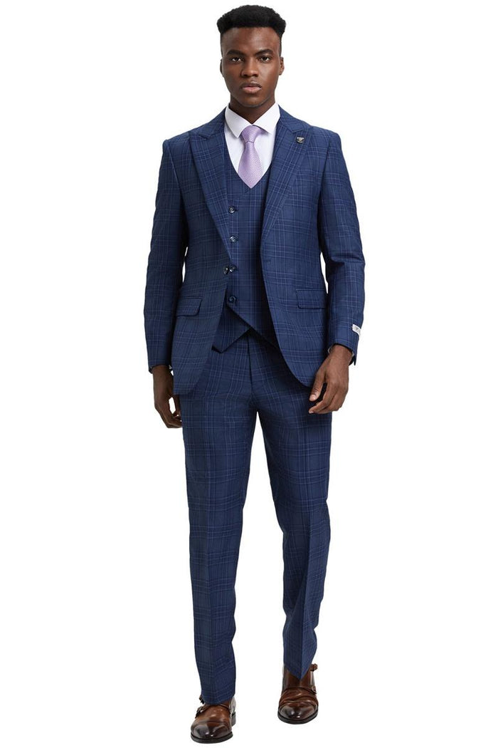 Stacy Adams Blue & Purple Plaid Vest Suit