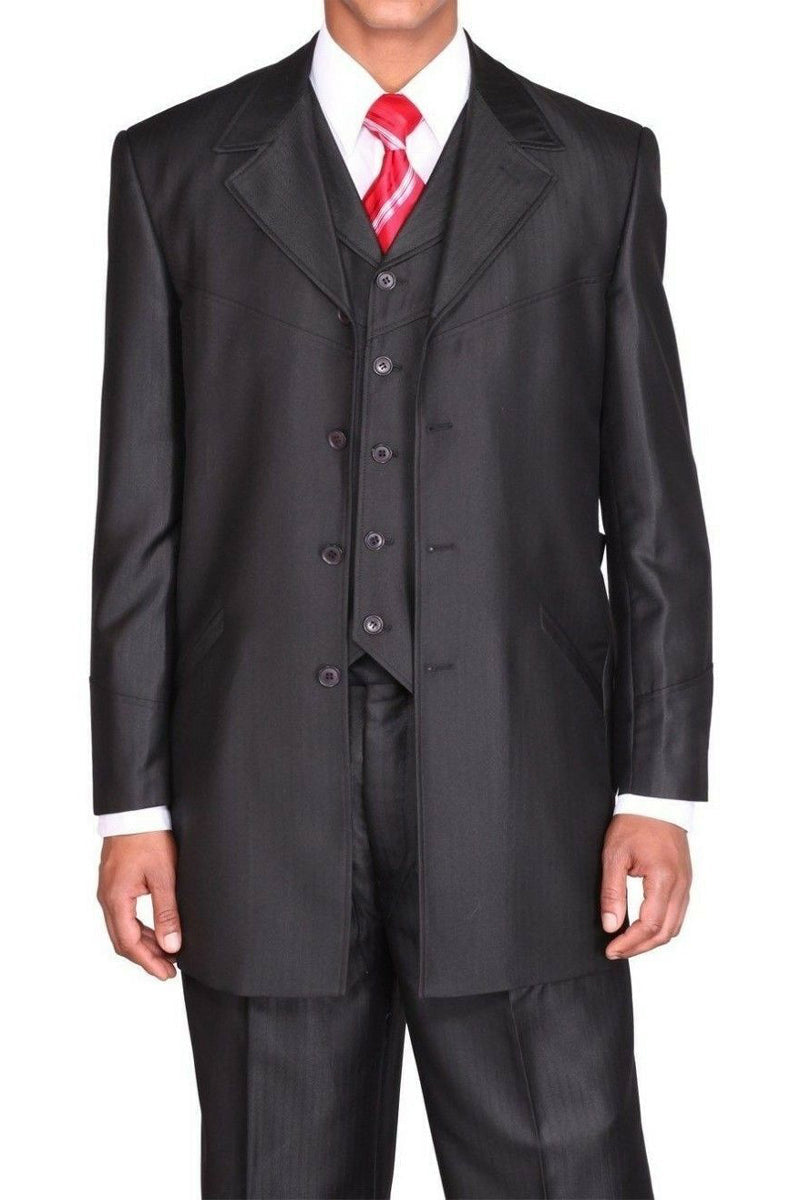 Mens 4 Button Vested Shiny Sharkskin Zoot Suit in Black