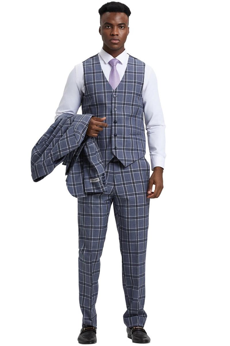 Stacy Adams Two Button Glen Plaid Suit in Grey