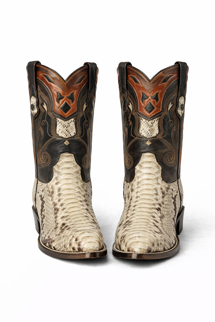 Python Skin Yellow Gold J Toe Boots for Men
