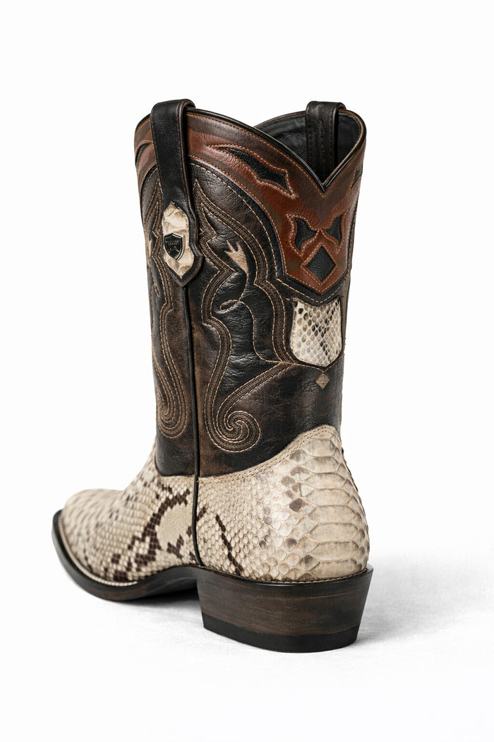 Python Skin Yellow Gold J Toe Boots for Men