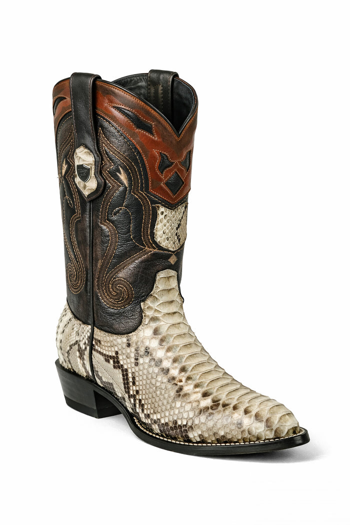 Python Skin Yellow Gold J Toe Boots for Men