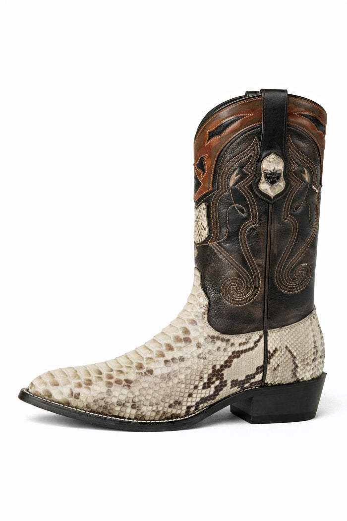 Python Skin Yellow Gold J Toe Boots for Men