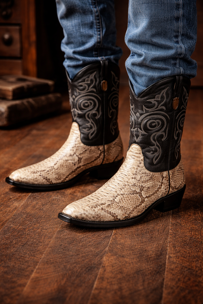 Natural Python Snip Toe Boots by Los Altos