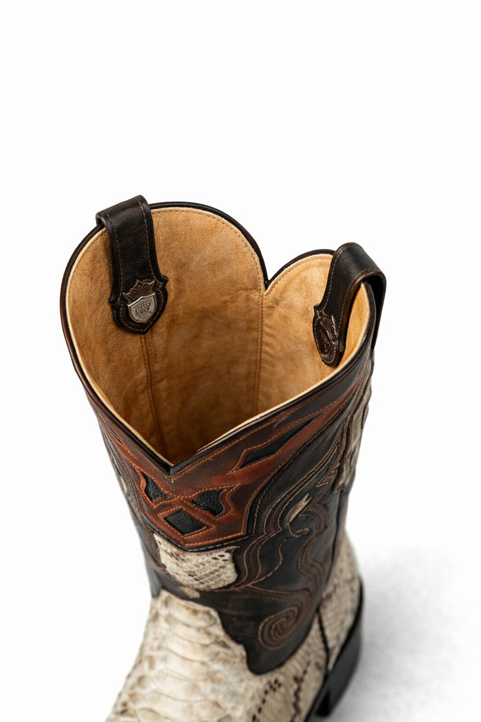 Python Skin Yellow Gold J Toe Boots for Men