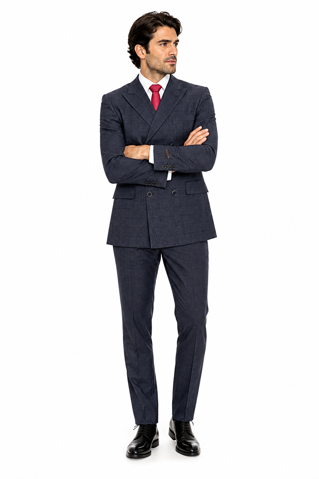 Navy 6 Buttons Double Breasted Suits 3 Piece Classic Fit Suit