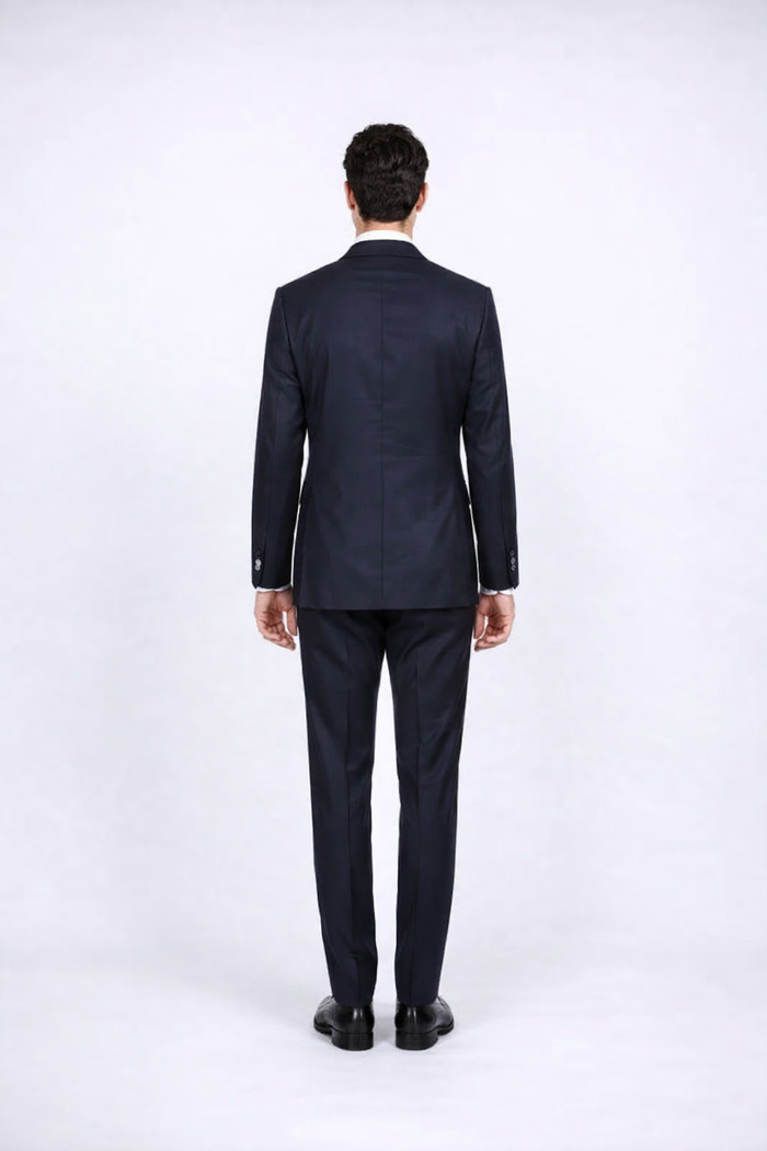 Rossiman Rossi Navy Blue Slim Fit Suit - Peak Lapel