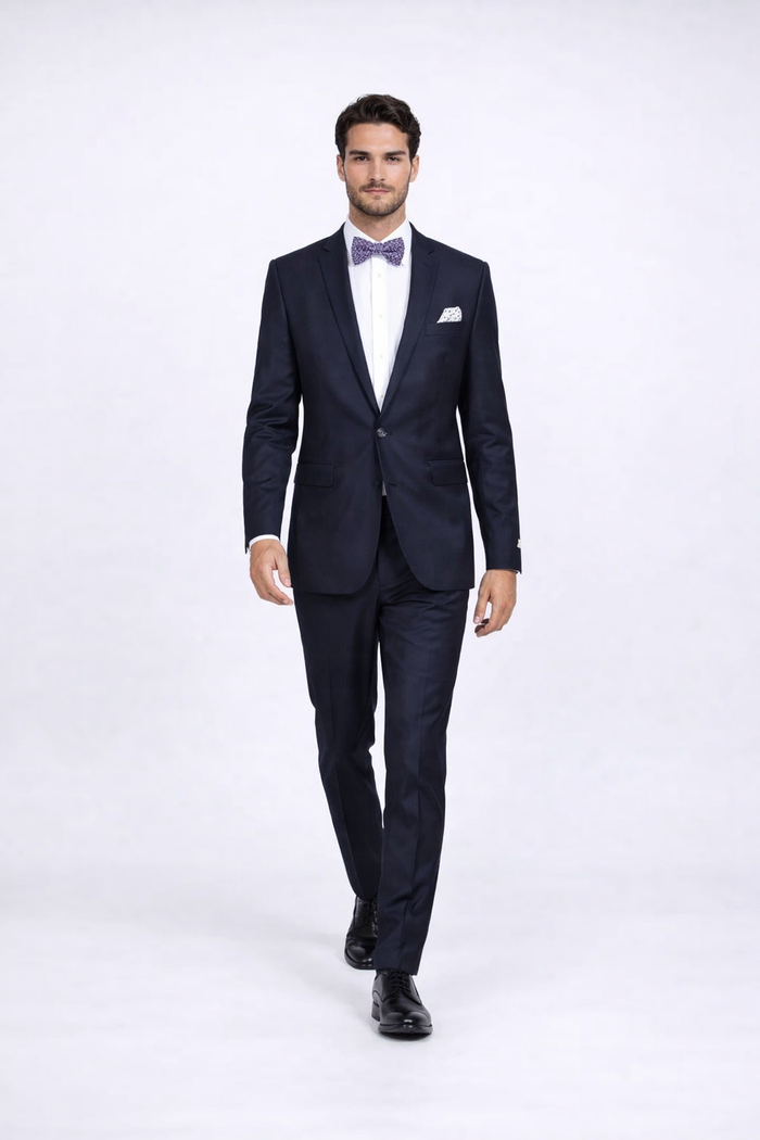 Rossiman Rossi Navy Blue Slim Fit Suit - Peak Lapel