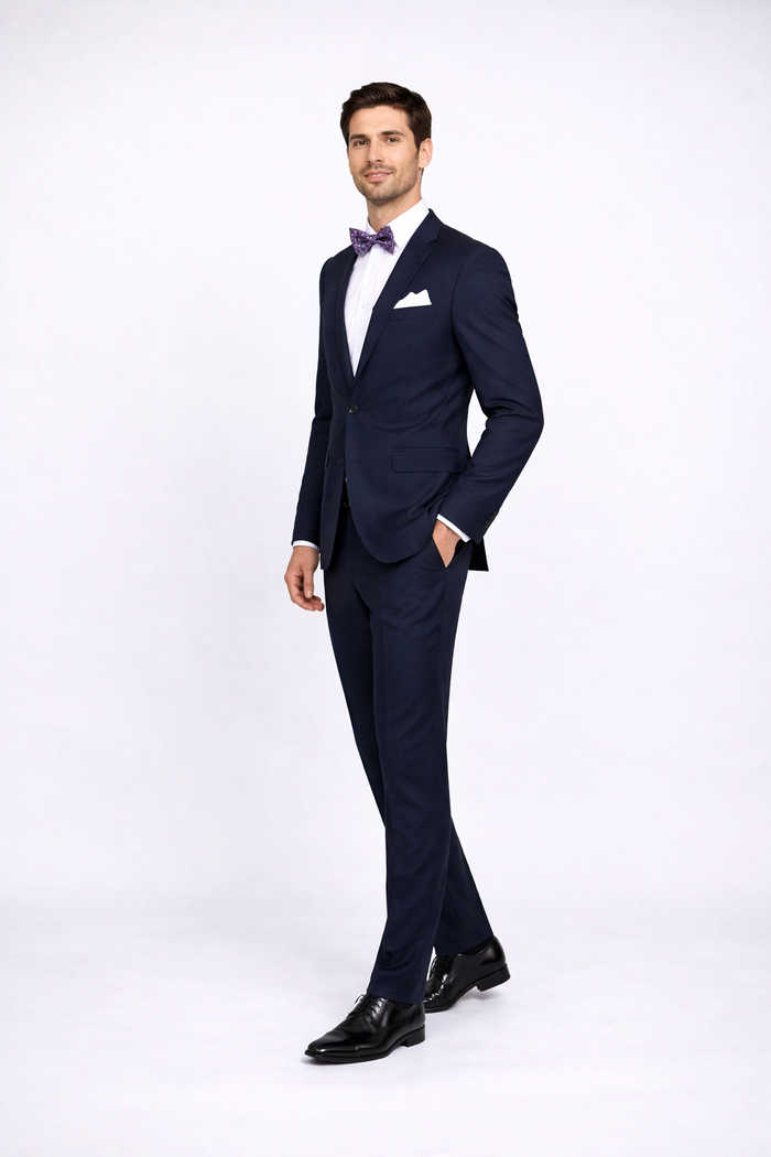 Rossiman Rossi Navy Blue Slim Fit Suit - Peak Lapel