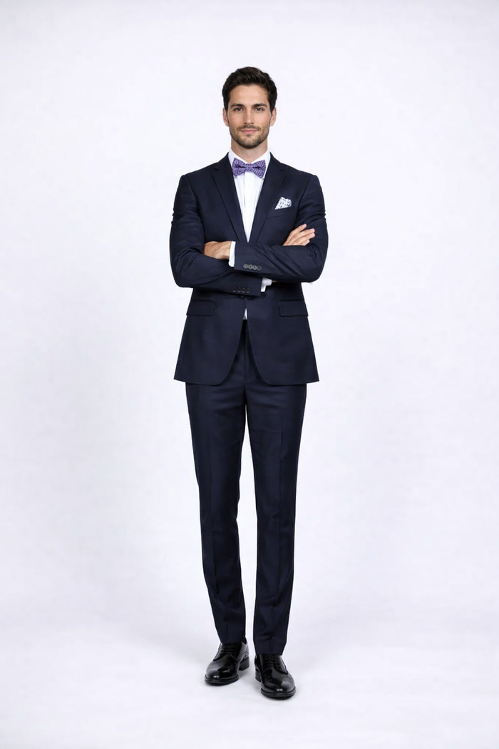 Rossiman Rossi Navy Blue Slim Fit Suit - Peak Lapel