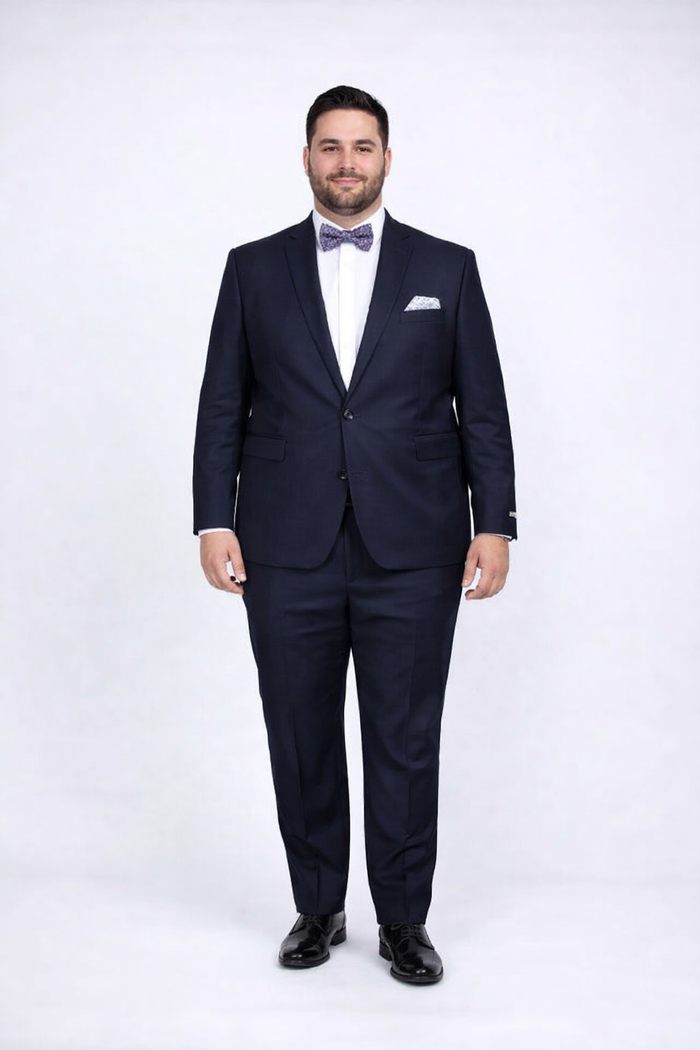 Rossiman Rossi Navy Blue Slim Fit Suit - Peak Lapel