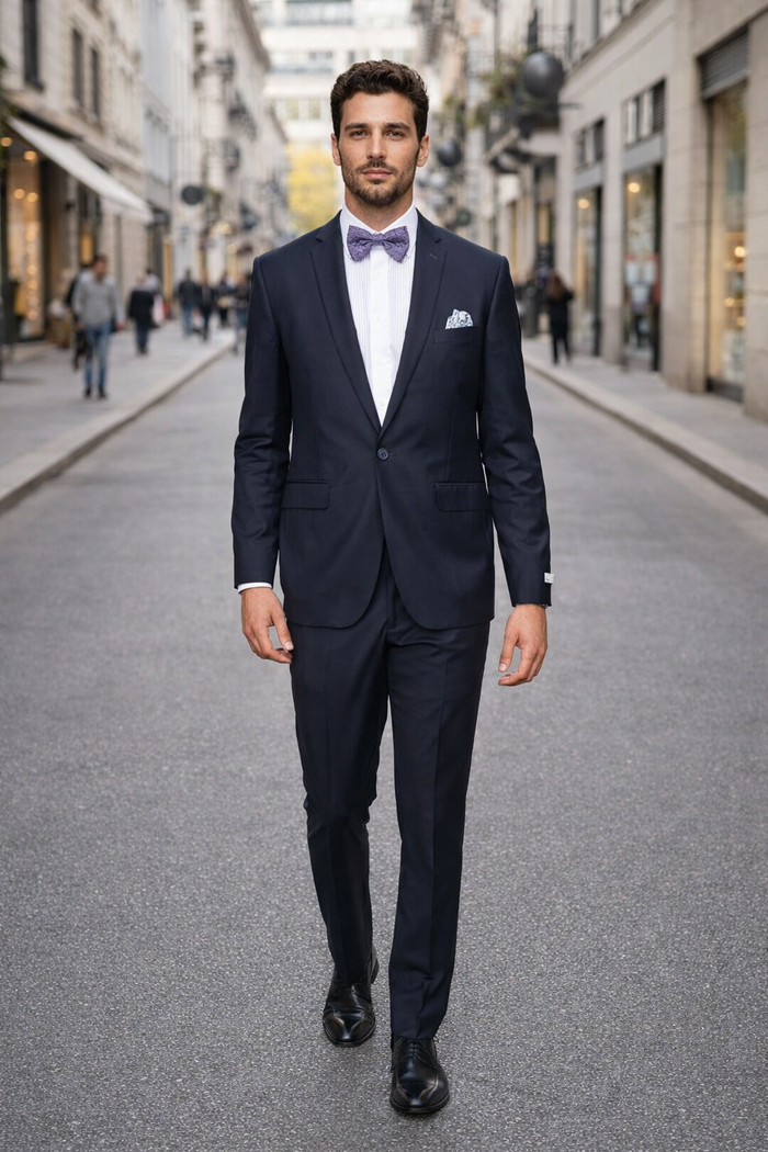 Rossiman Rossi Navy Blue Slim Fit Suit - Peak Lapel