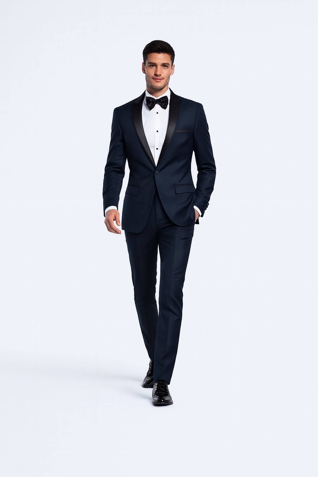 Navy Blue Slim Fit Tuxedo with Peak Framed Lapel – Wedding & Prom