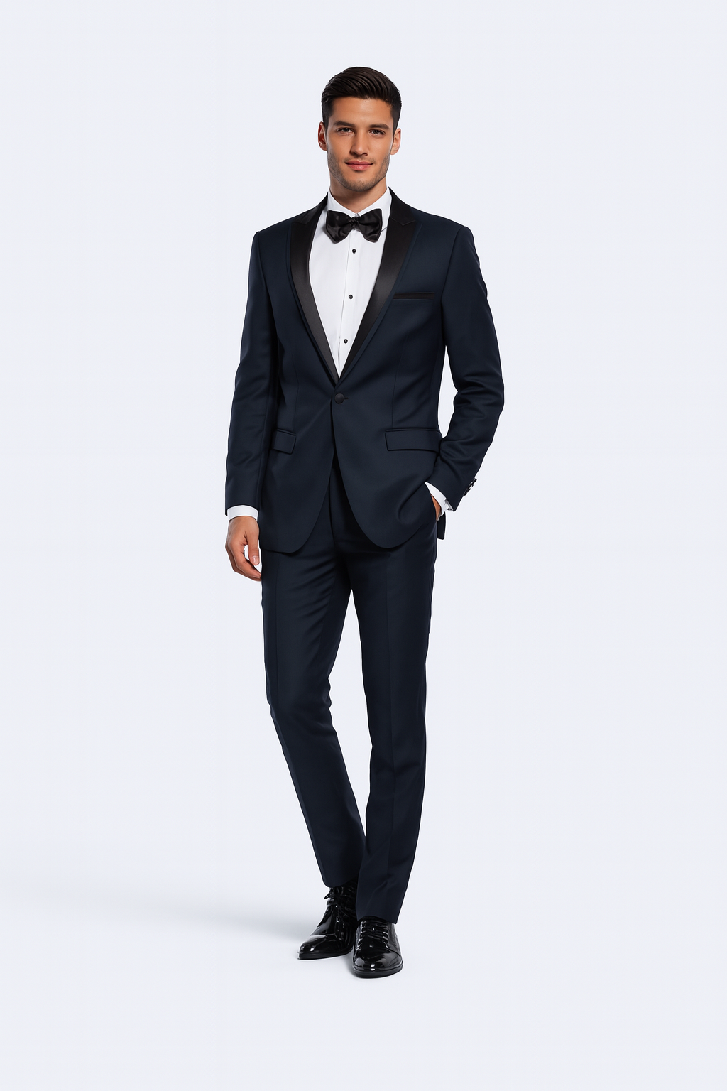 Navy Blue Slim Fit Tuxedo with Peak Framed Lapel – Wedding & Prom