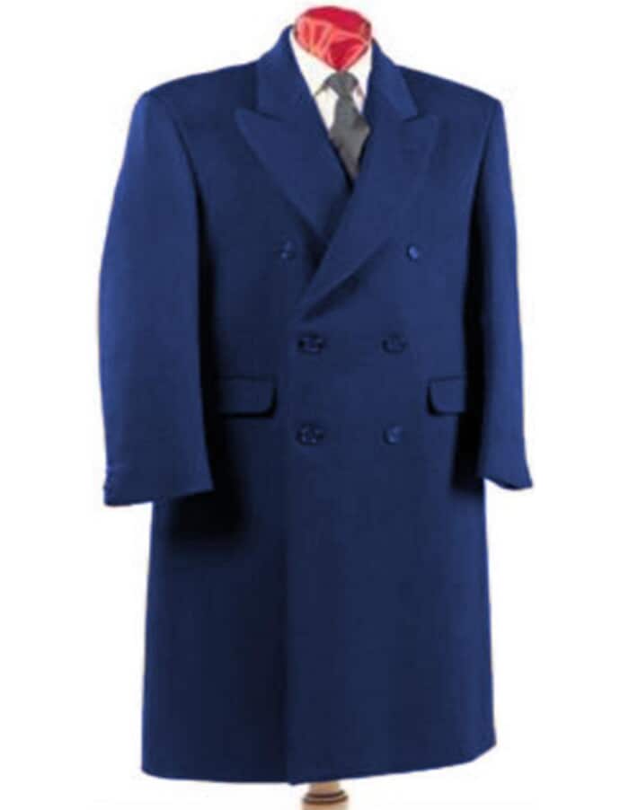 Navy Double Breasted Full Length Wool Overcoat