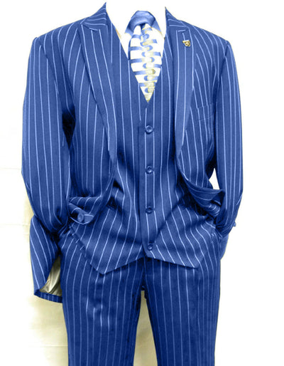 Navy Pinstripe Two-Button Gangster Suit