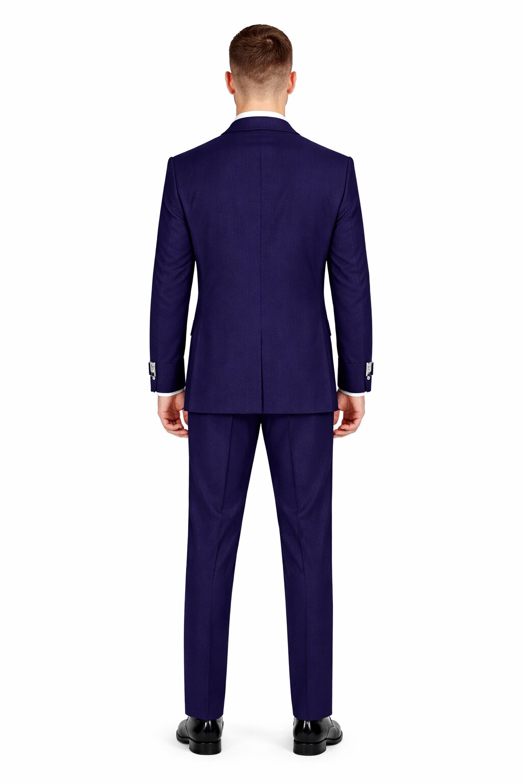 Men’s Navy Blue Double Breasted Wool Suit with Signature Buckle Closure Designer Tailored Fit