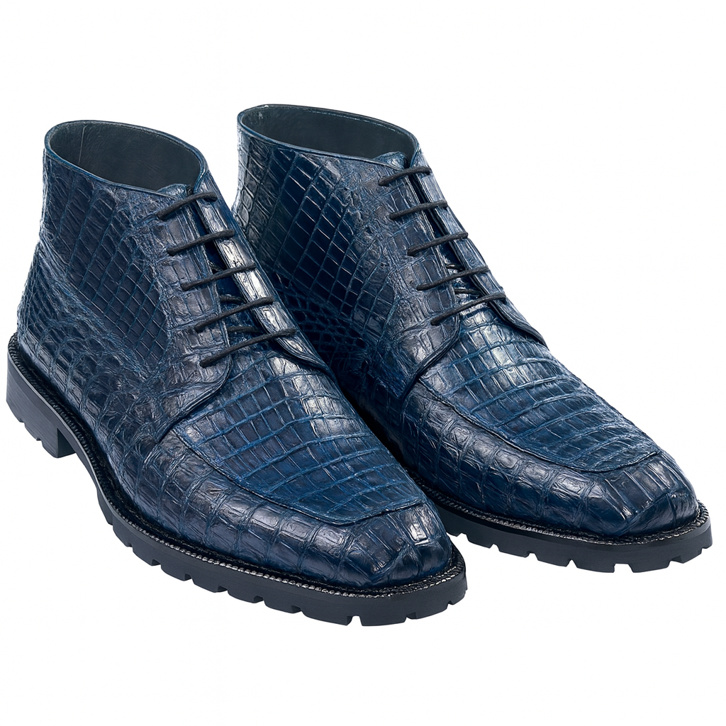 Navy Caiman Crocodile Ankle Boot by Los Altos