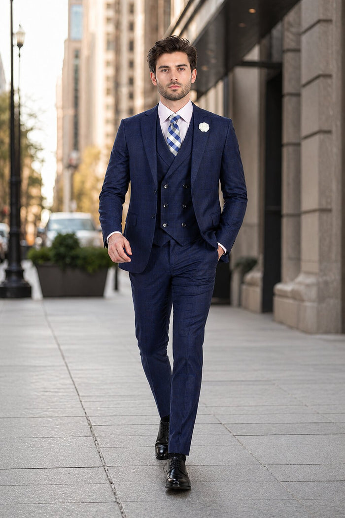 Navy Glen Plaid 3 Piece Suit by Vinci