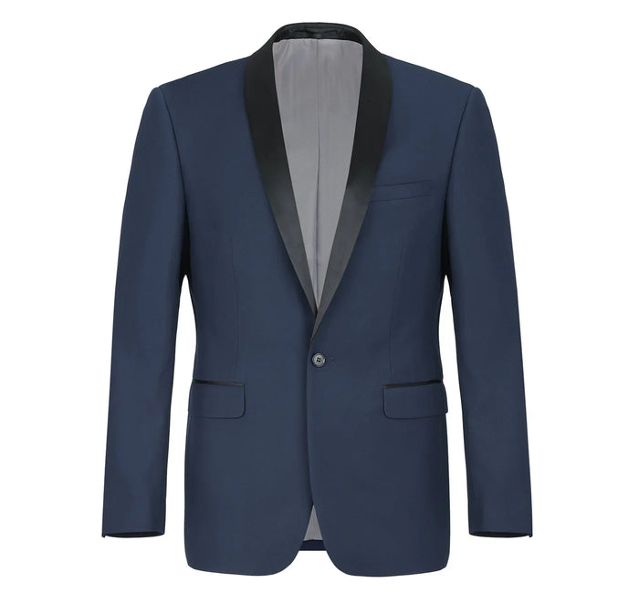 Men's Slim Fit 2-Piece Navy Shawl Lapel Tuxedo Suit