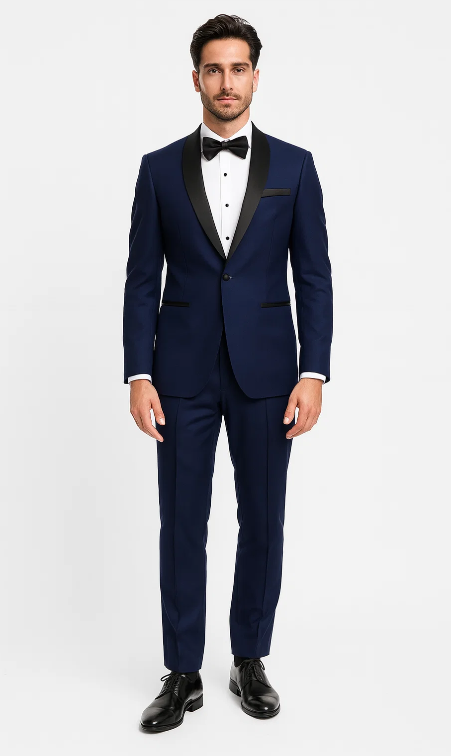 Navy Midnight Blue Tuxedo With Black Shawl Lapel Slim Fit - Wedding - Prom