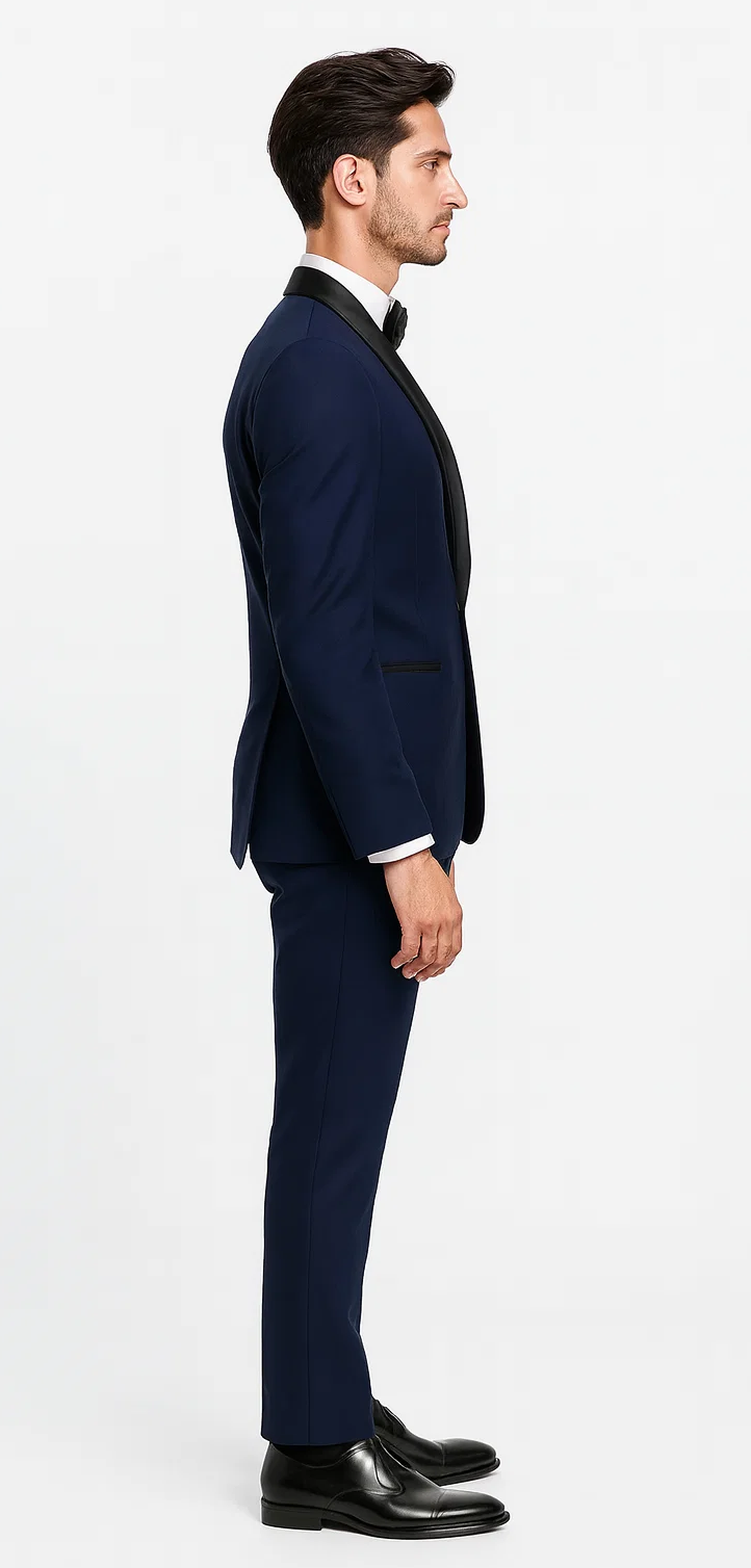 Navy Midnight Blue Tuxedo With Black Shawl Lapel Slim Fit - Wedding - Prom