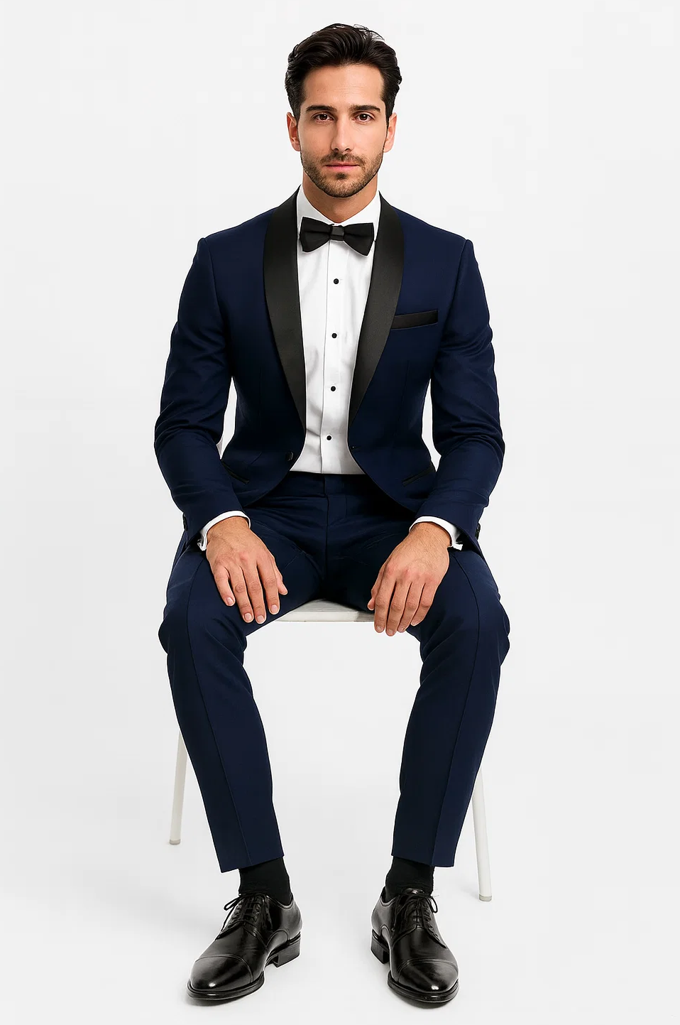 Navy Midnight Blue Tuxedo With Black Shawl Lapel Slim Fit - Wedding - Prom