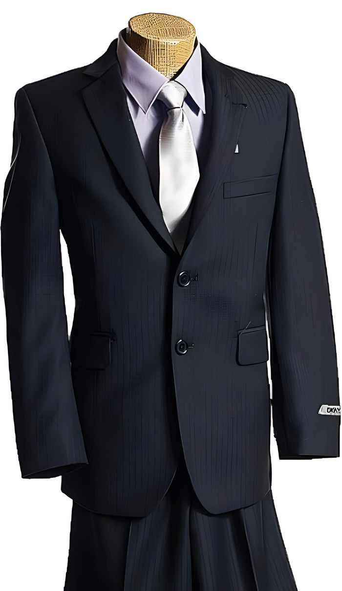 Navy Tone/Tone Two Button Superior fabric Man Made Fiber ~ rayon Wedding Dark Blue Toddler Suit
