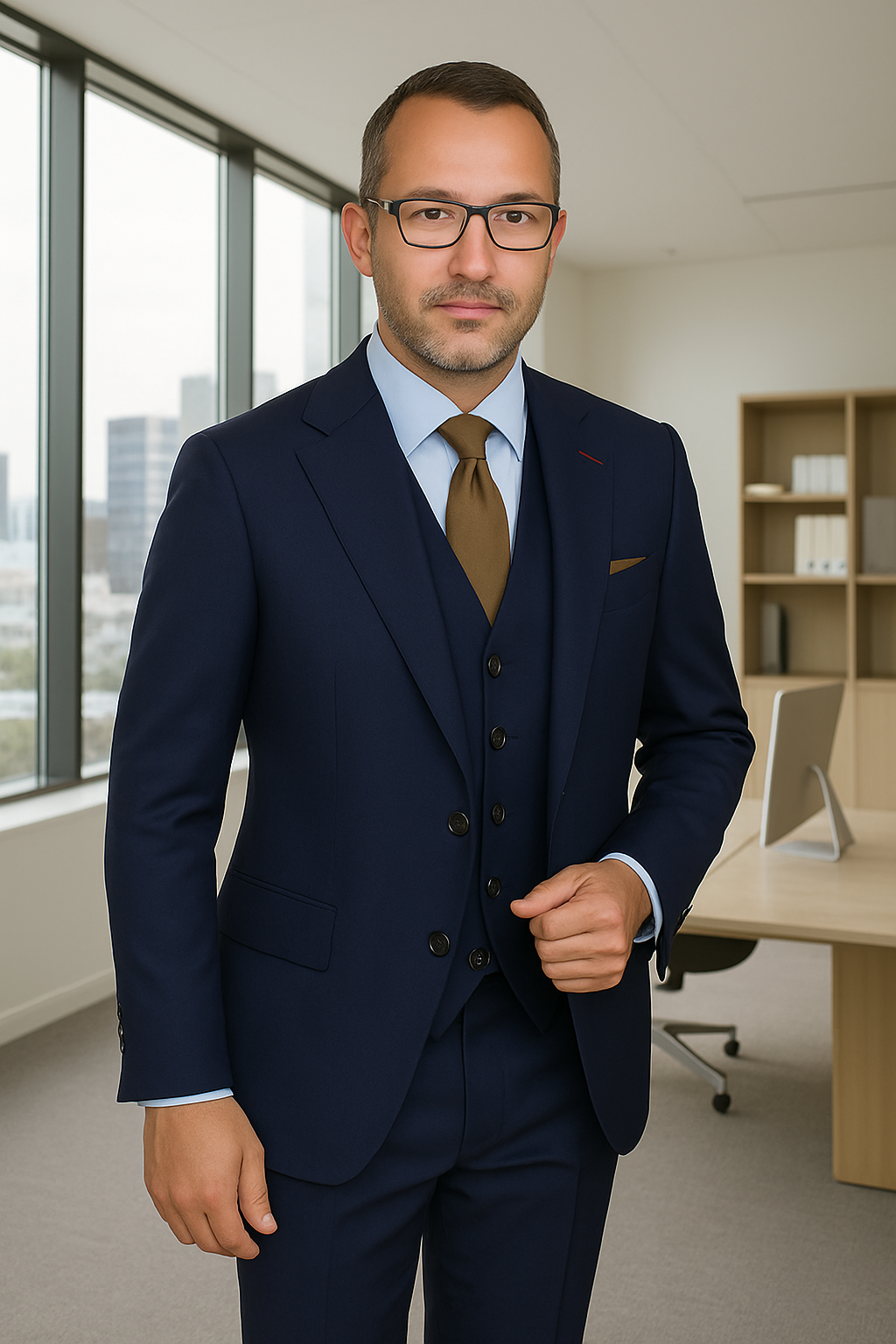 Italian Wool 3-Piece Herringbone Suit