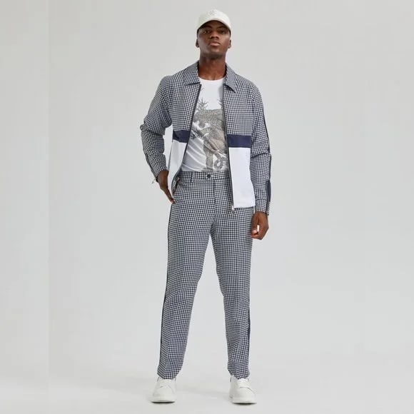 Mens Houndstooth Navy 2pc Tracksuit